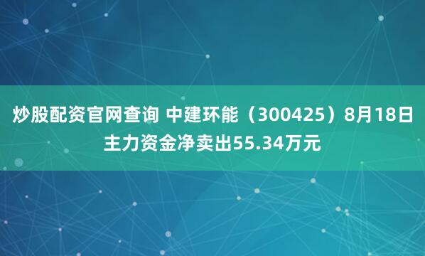 炒股配资官网查询 中建环能（300425）8月18日主力资金净卖出55.34万元